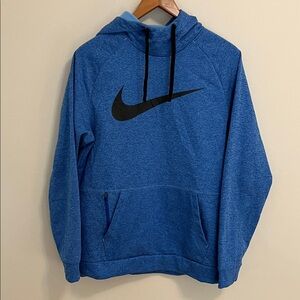 Nike Men's Hoodie Sweatshirt Size Med Therma-Fit Blue Black Check Logo Pockets